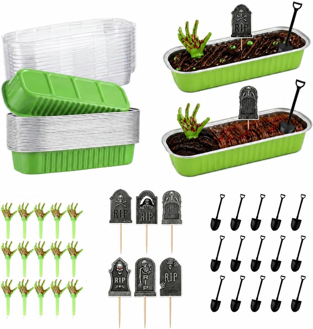 Mini Cake Pans with Lids, 30 Sets Spooky Halloween Cake Decorations Kit