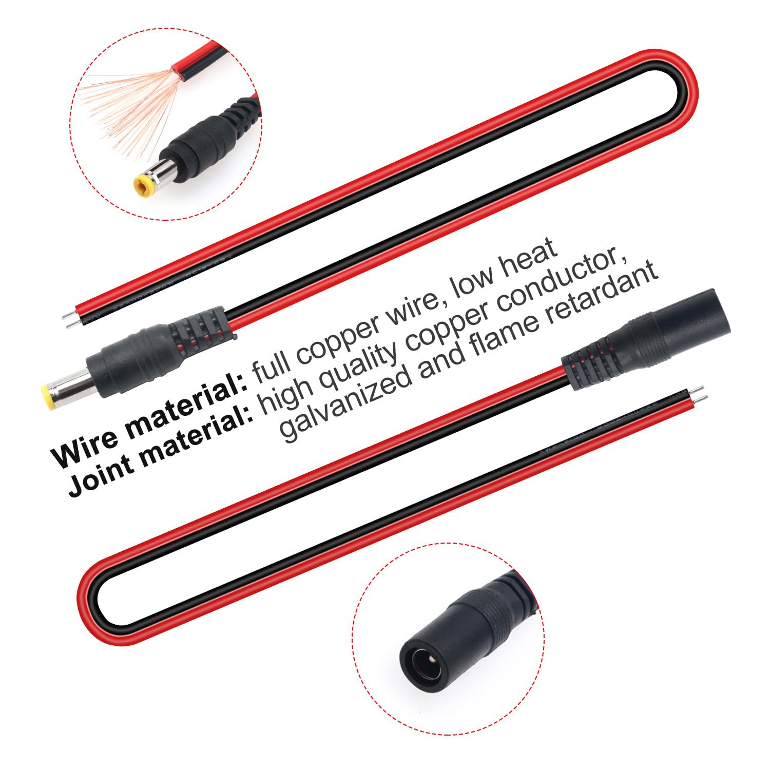 Sanhui 10 Stück DC Power Pigtail Kabel – 2,1 Mm X 5,5 Mm Stecker Und Buchse Für CCTV Kameras, 26 Cm Länge