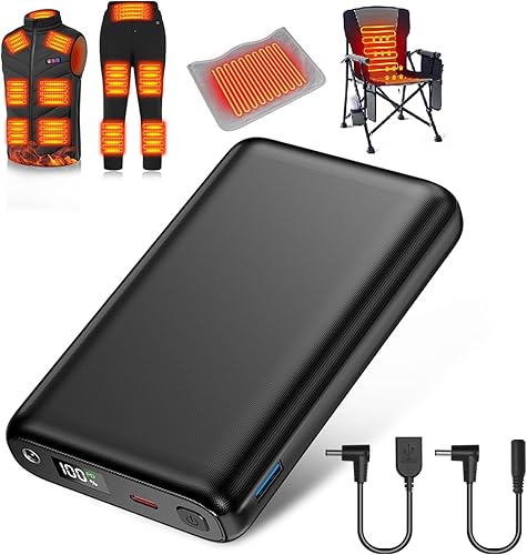 Chaleco térmico de 30000 mAh, batería de 7.4 V, cargador de batería con pantalla LED DCUSBTipo-C, 5 V9 V12 V, cargadores portátiles para chaqueta
