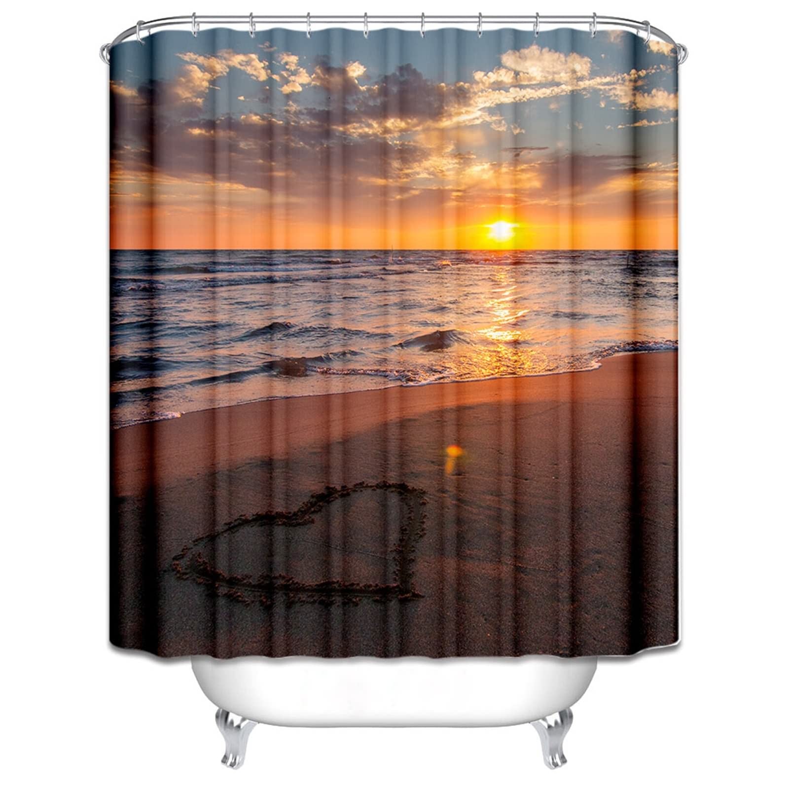 Tenda Bagno Doccia 180x200, Poliestere Multicolore Spiaggia e tramonto Tenda doccia per bagno vasca da bagno