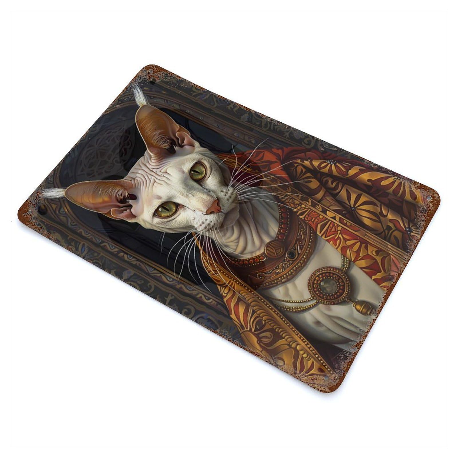 Rust Effect Sphynx Cat Rusty Metal Tin Sign 11.8"x7.9", Old School Wall Decor for Basement, Hobby Room And Garage Decor
