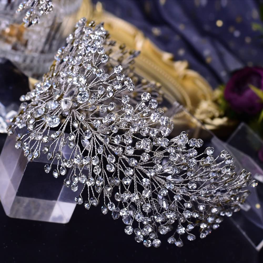ZYFSHA Biżuteria do włosów Diadem z koroną dla kobiet Opaska ślubna Chluba ślubna Tiara ślubna i korona Akcesoria do włosów księżniczki Wzory Opaski damskie, Hp237-silver