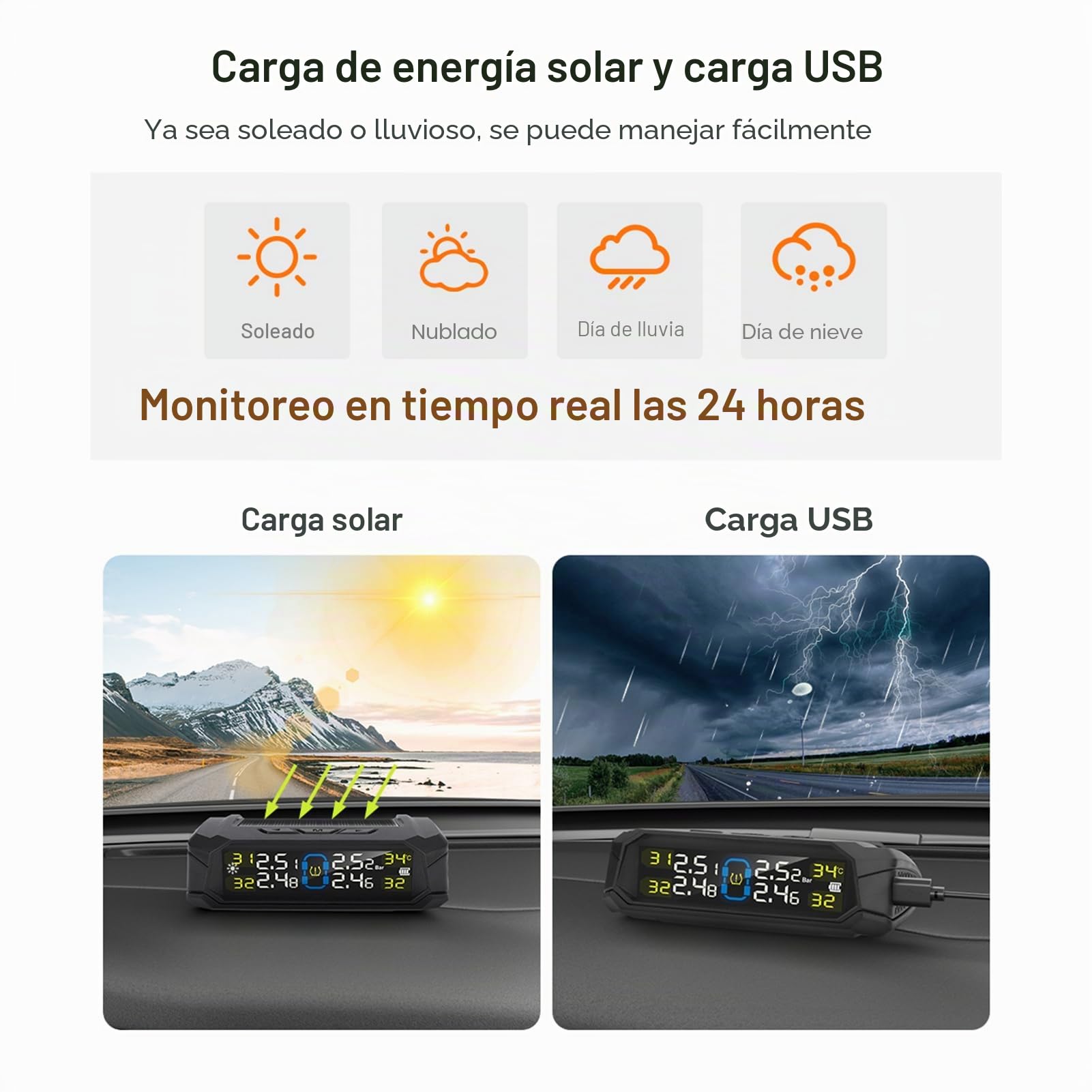 Shkalacar Sistema de Monitoreo de Presión de Neumáticos con Pantalla LCD, 6 Modos de Alarma y 4 Sensores Internos para Coche SUV MPV Sedan