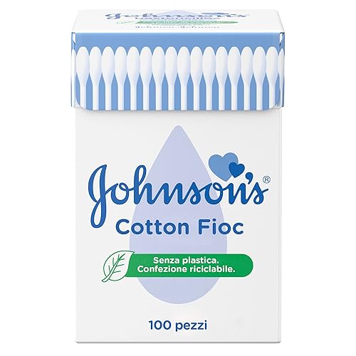 Johnson's Baby Cotton Fioc, Cotton fioc morbidissimi per la pulizia delle aree delicate, Cotton fioc neonato e adulto, Bastoncini in carta e cotone per la pulizia orecchie delicata, 100 Pezzi
