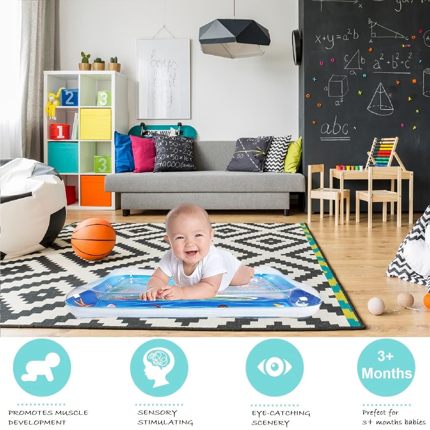 Tapis Eau Bebe Eveil, Tummy Time Tapis d'eau Bébé Gonflable, Tapis Sensoriel Bébé pour tout-petits, Cadeau Bebe Jouet Bebe 3 6 9 12 Mois