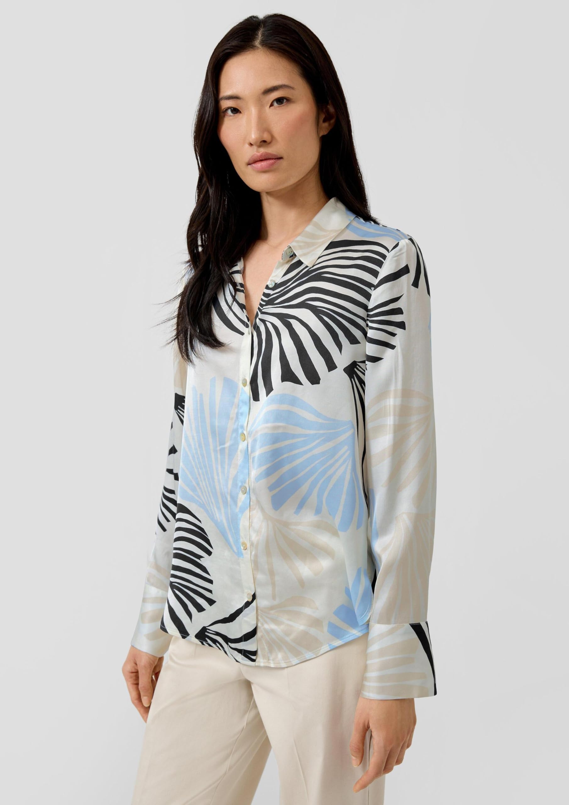 s.Oliver Satinierte Viskose-Bluse mit All-Over-Print und Manschetten
