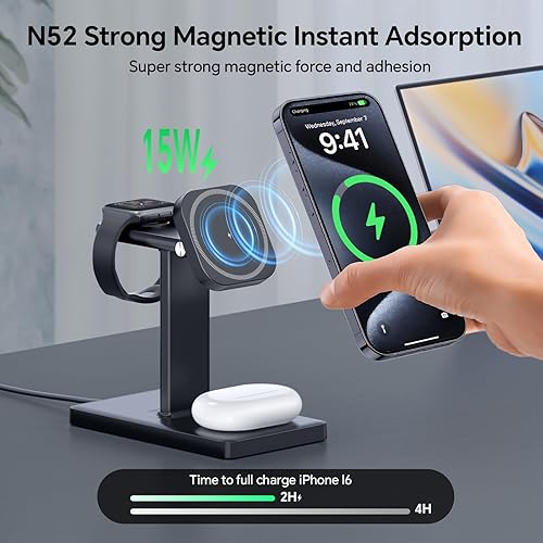 Miniatura 5 de Cargador inalámbrico magnético 3 en 1 estación de carga de 15 W adecuado para iPhone 1615141312MaxProPlus, cargador de soporte adecuado para Apple