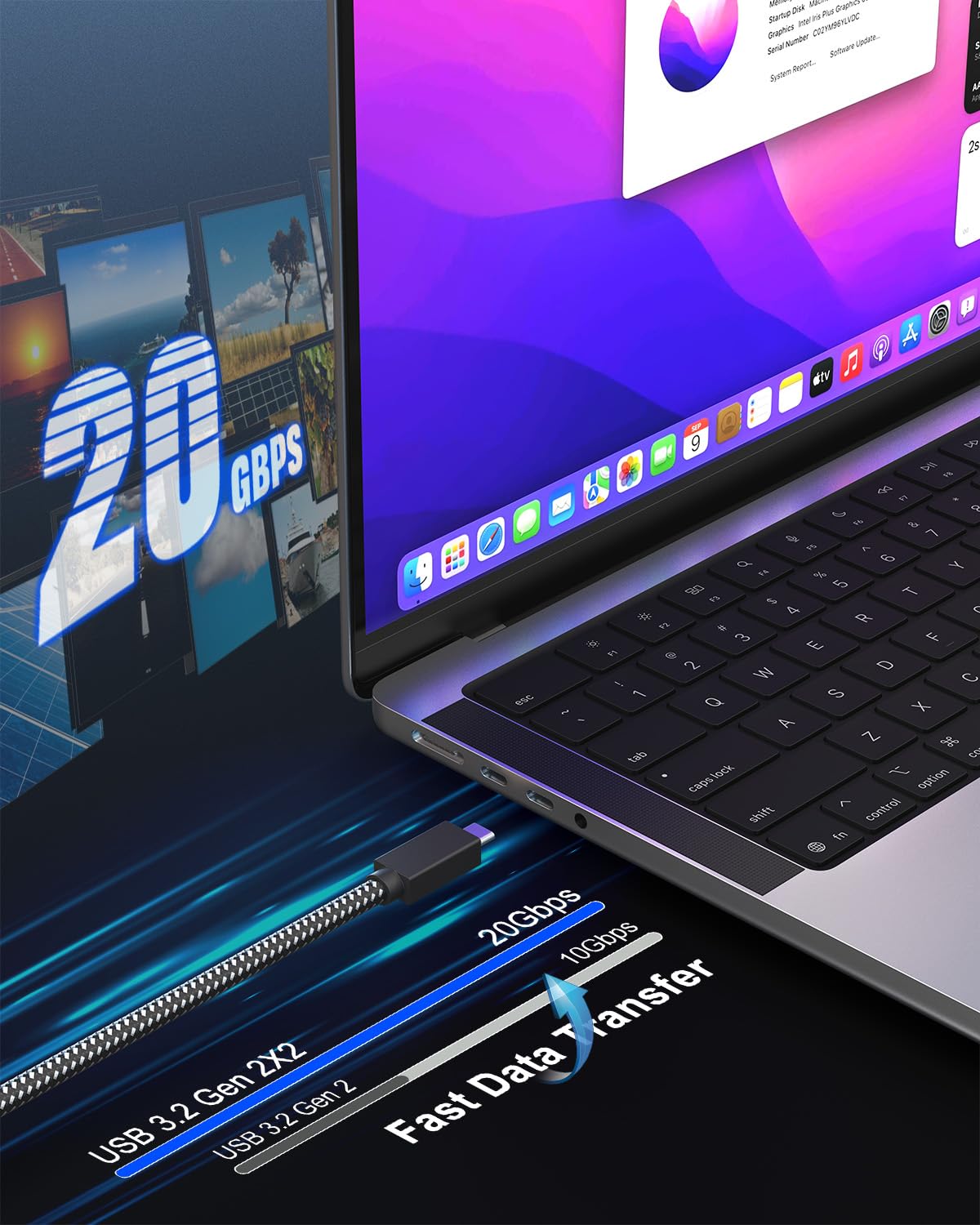 Cavo da USB C a USB C, 9 m, ricarica rapida 240 W, dati 20 Gbps, video 4K