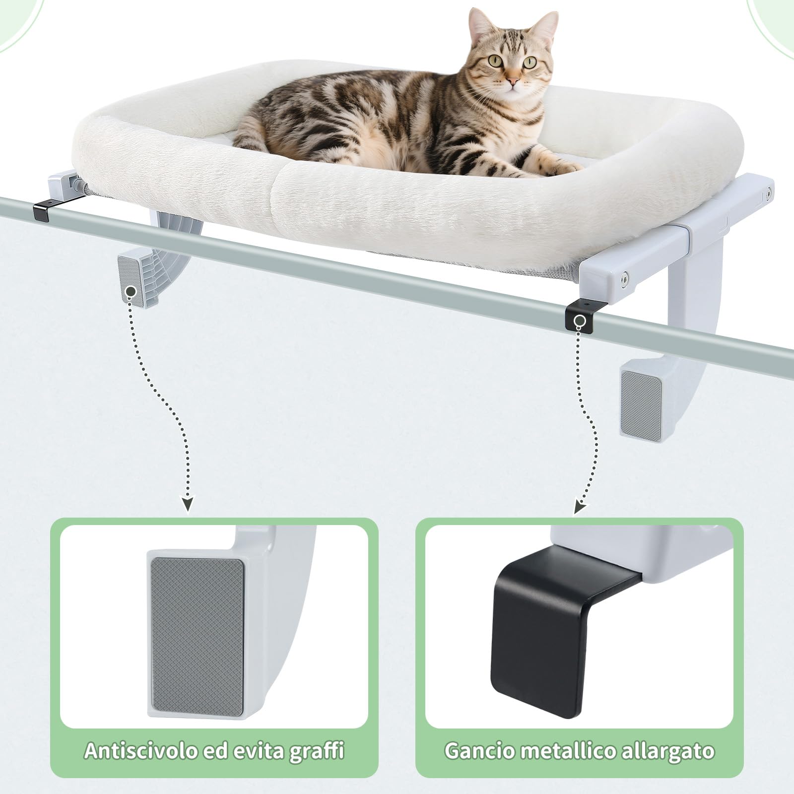 GUUSII HOME Amaca per Gatti da Finestra Gatto Cuccia Morbida Interno Letto Regolabile Gattino Cucce Trespolo Facile da Montare e Spostare per Comodino Sostenere Fino a 18kg (Bianco, M)