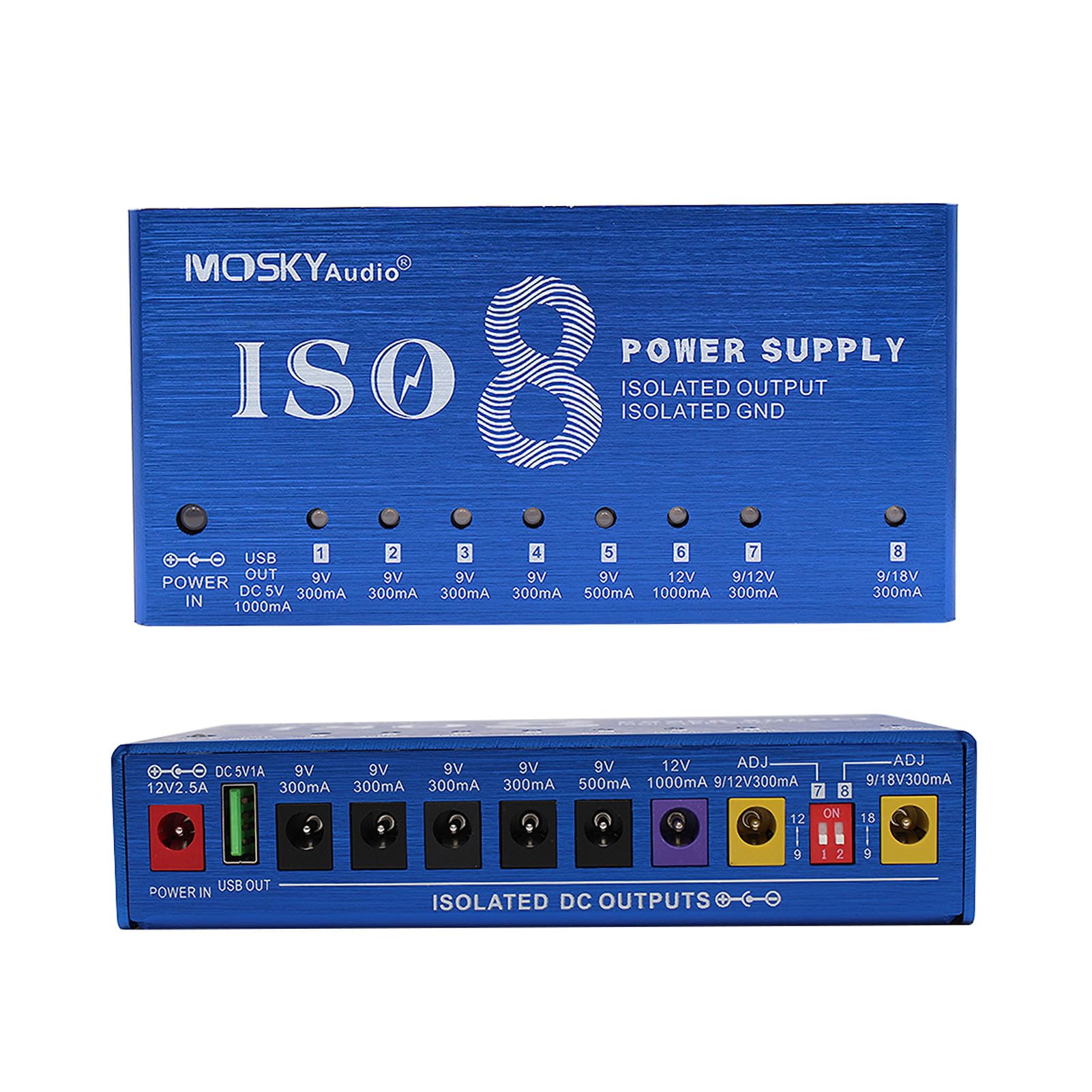 Btuty Alimentatore Per Strumenti Musicali A 9 Canali Con Protezione Indipendente Da Cortocircuito Indicatore Di Alimentazione A Led 8 Uscite CC E 1 Uscita Usb Per Pedale Effetto Chitarra