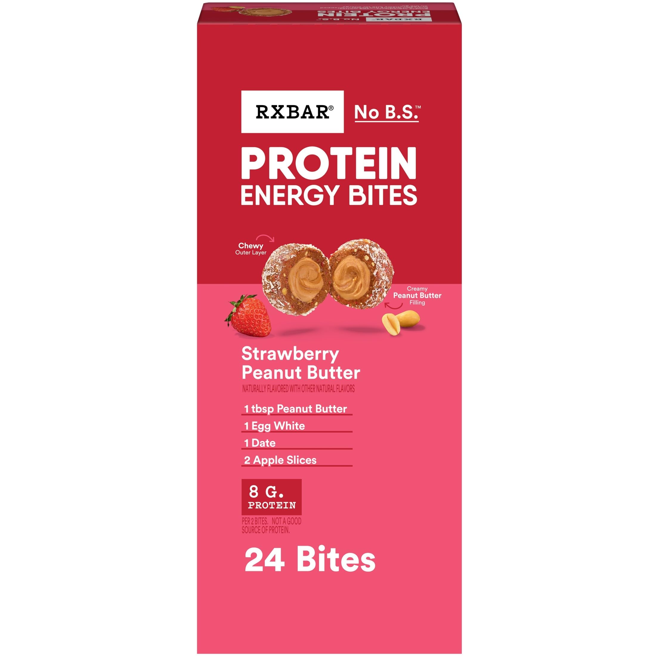 RXBAR Protein Energy Bites, 8g Protein, Gluten Free Energy Snacks, Protein Snacks, Strawberry Peanut Butter, 21.1oz Box (24 Bites)