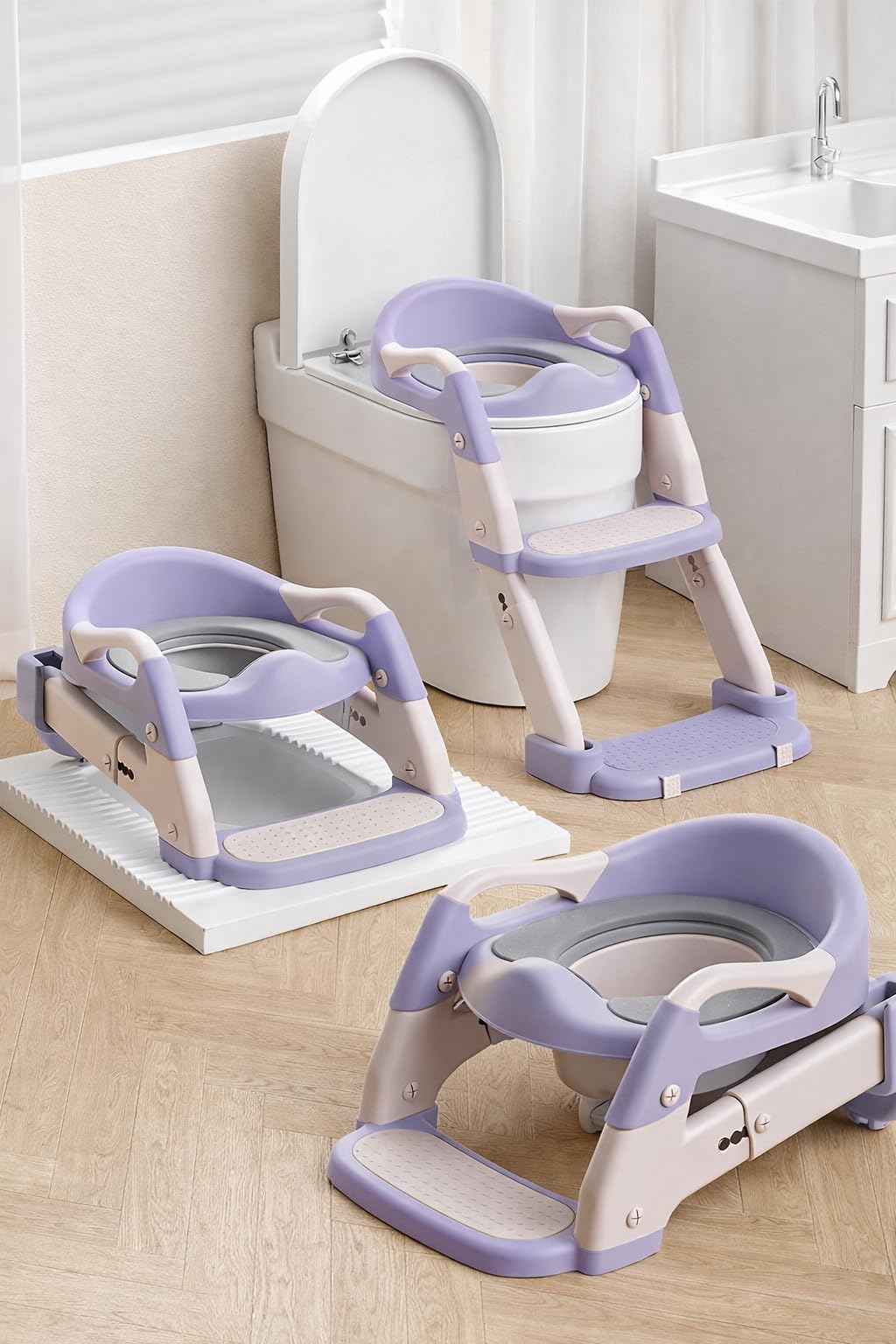 TINSY Potty Training Toilet Seat with Step Stool Ladder for Boys and Girls,Toddler Kid Children Toilet Training Seat Chair with Handles,Height Adjustable,Non-Slip Wide Step (Purple)-image-22