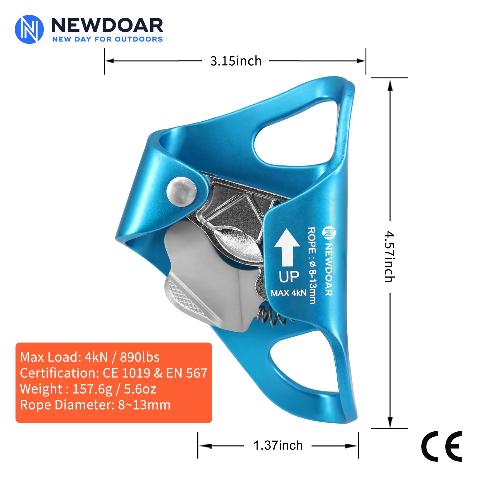 NewDoar Klettern Brust Ascender Chest Ascender CE-zertifizierte Kletter Brust Steigklemme Bauch Baum Baumpfleger Klettern Abseilausrüstung für 8–13 mm Seil Vertikales Seilklettern