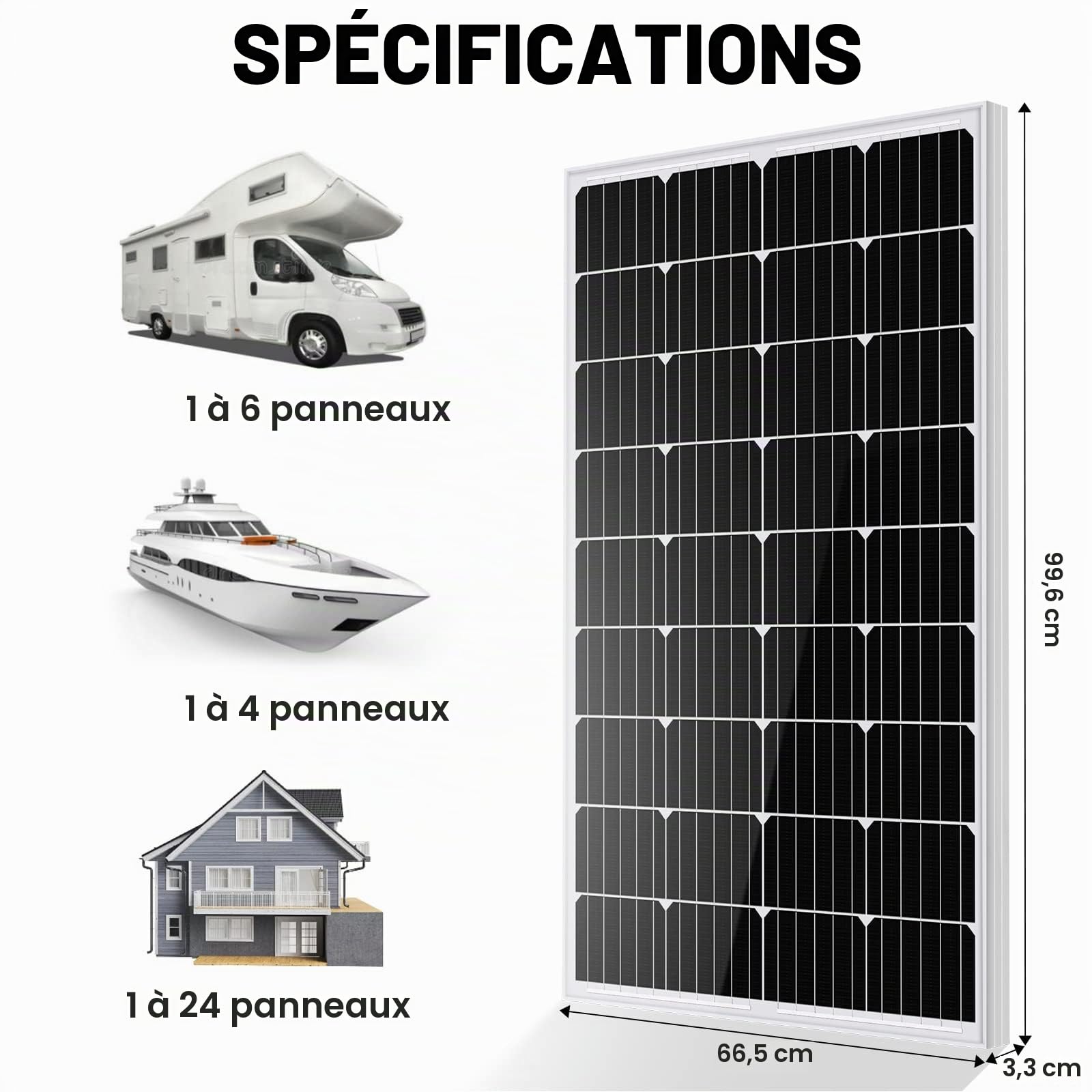 ECO-WORTHY Système complet 120W 12V: 1pc Panneau Solaire 120W+Batterie Lithium 50Ah+Onduleur 600W + Contrôleur 30A + Accessoires de Montage