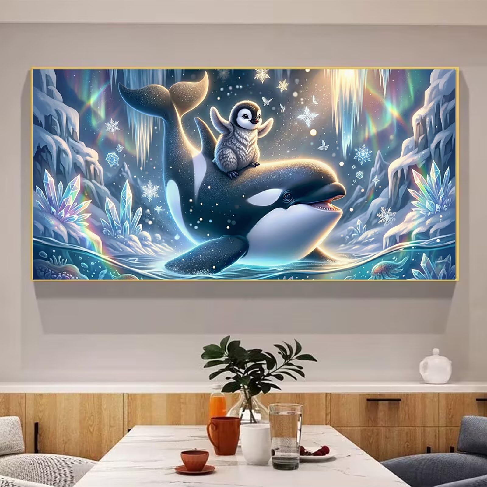Diamond Painting Kit Completo Pinguino Diamond Painting Adulti Grande XXL Delfino 5D DIY Passatempo per Adulti Strass Embroidery Kit Punto Croce Diamantini per Home Wall Room Decor, 50x100cm, Cod-934