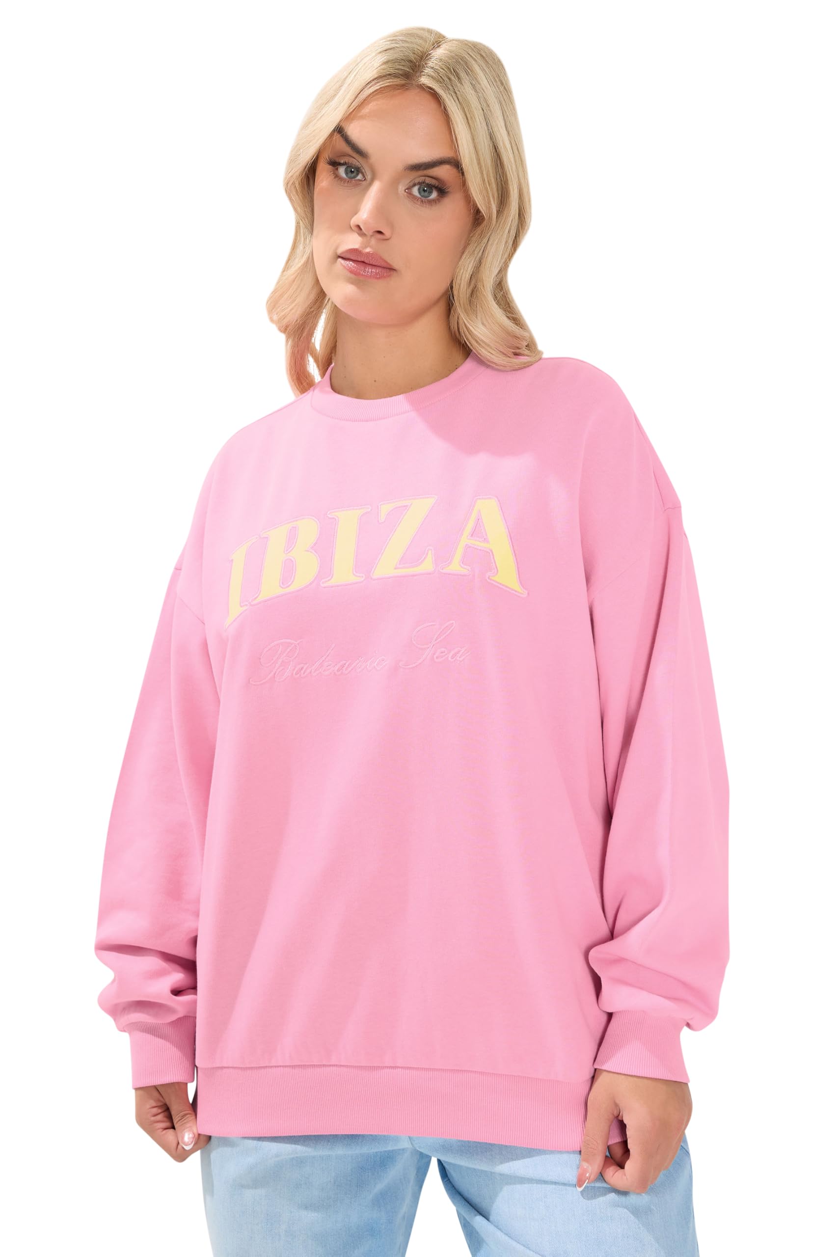 Yours Curve 'Ibiza' Slogan Sweatshirt - Women's - Plus Size Curve Pink