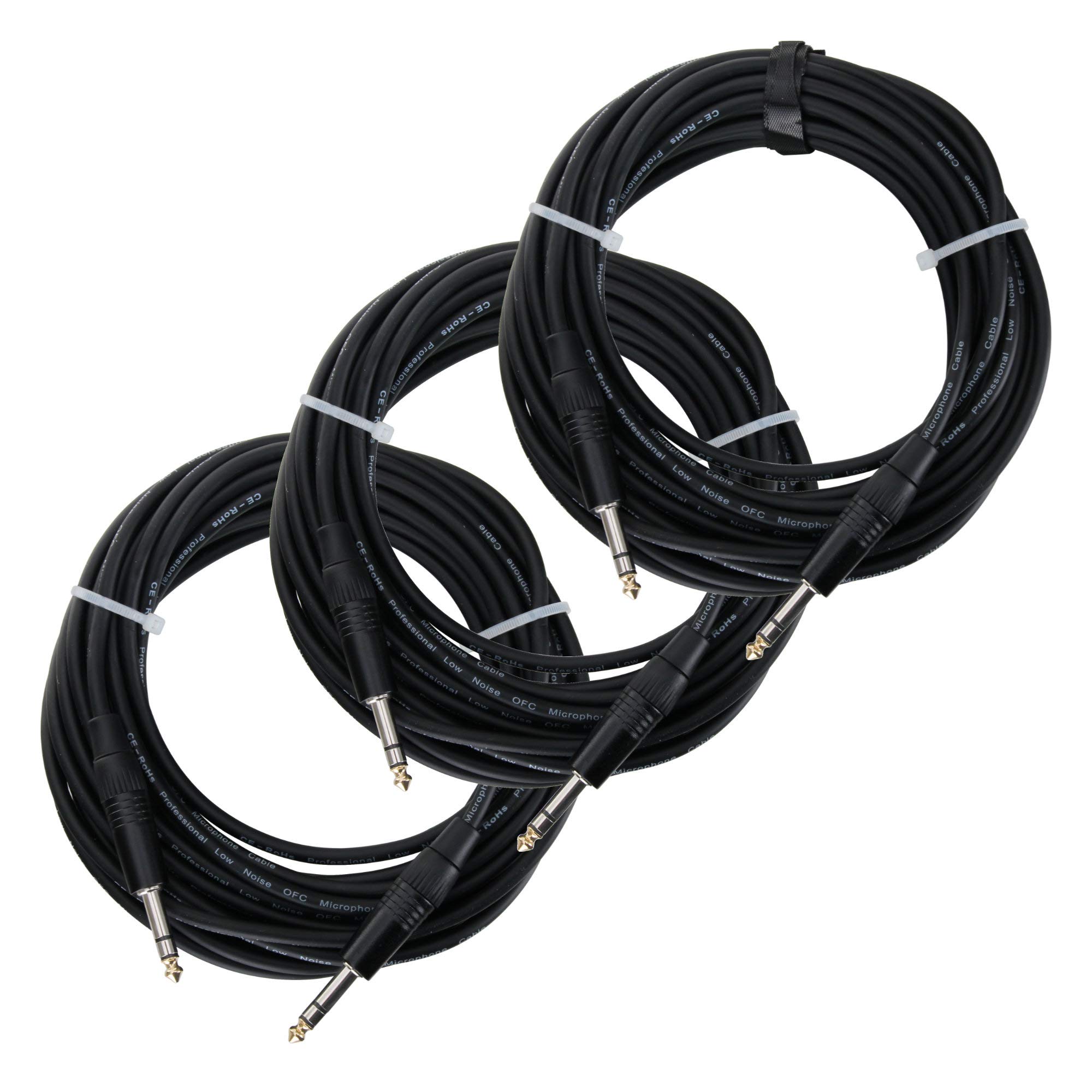Pronomic 3er Set Stage INSTS-10 Stereo-Klinkenkabel (symmetrisch abgeschirmt, zweiadrig, 6,3mm Stereo-Klinke ⇒ 6,3mm Stereo-Klinke, 10 m lang) Schwarz