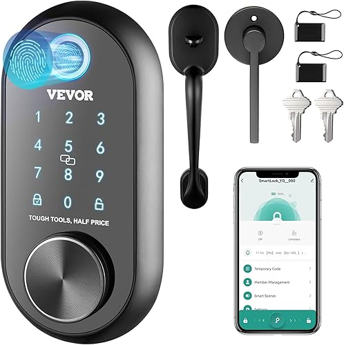 VEVOR Cerradura inteligente, perilla de puerta inteligente 5 en 1, cerrojo de huellas dactilares con control de aplicación, cerradura de puerta de