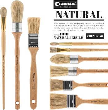 Escoda Series 7600 Artist Oil and Acrylic Paint Brush for Murals, Decorative Work & Faux Finishing, Natural Chungking Hog Bristle, Round Oval, Size 2