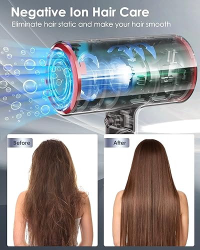 Miniatura 2 de Secador de pelo profesional de 1800 W, secador de pelo con difusor de iones de secado rápido, secador de pelo portátil con difusor y concentrador,