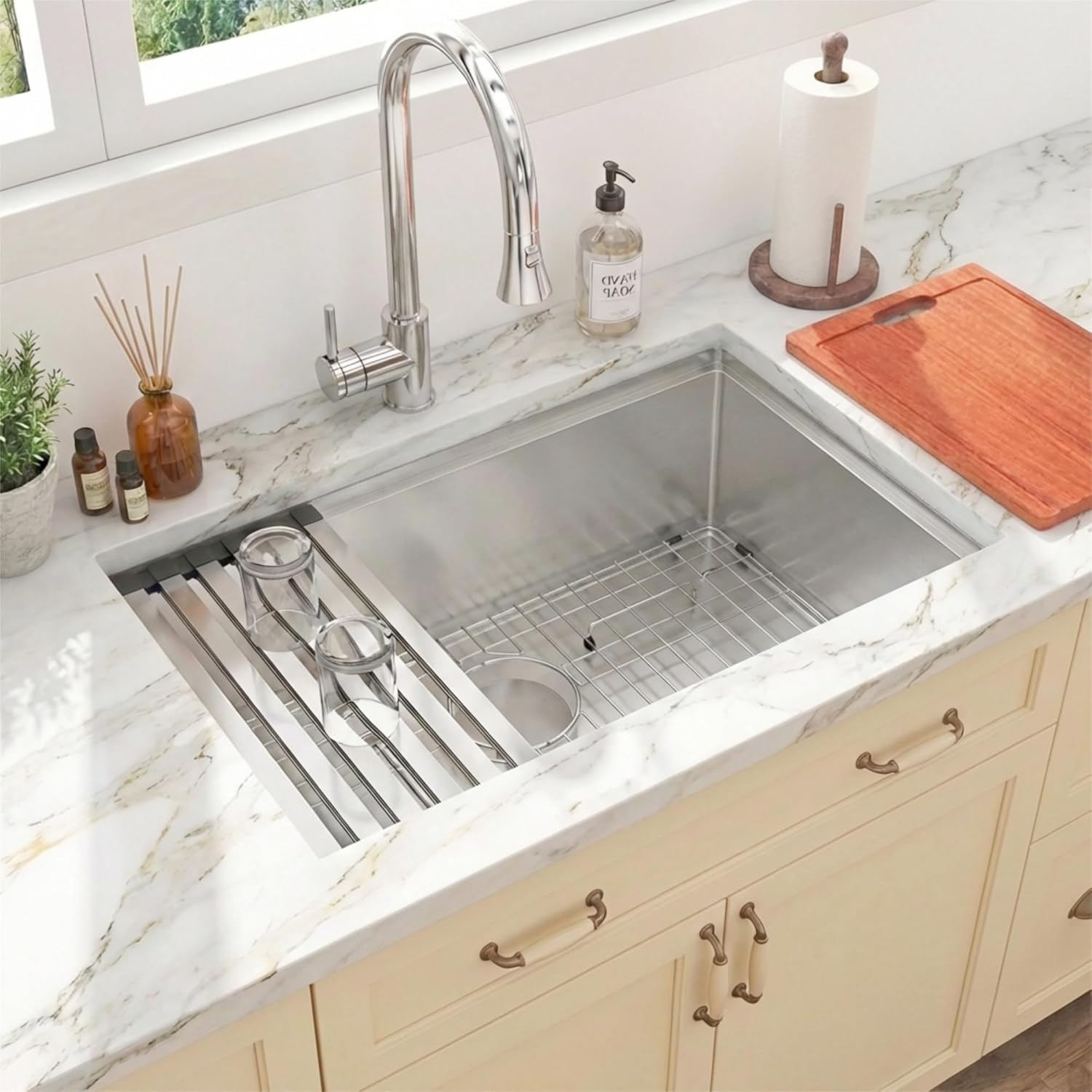 Undermount Kitchen Sink 27 inch,16 Gauge Stainless Steel Workstation Sink,Deep and Large Single Bowl Kitchen Sinks (27" X 18")