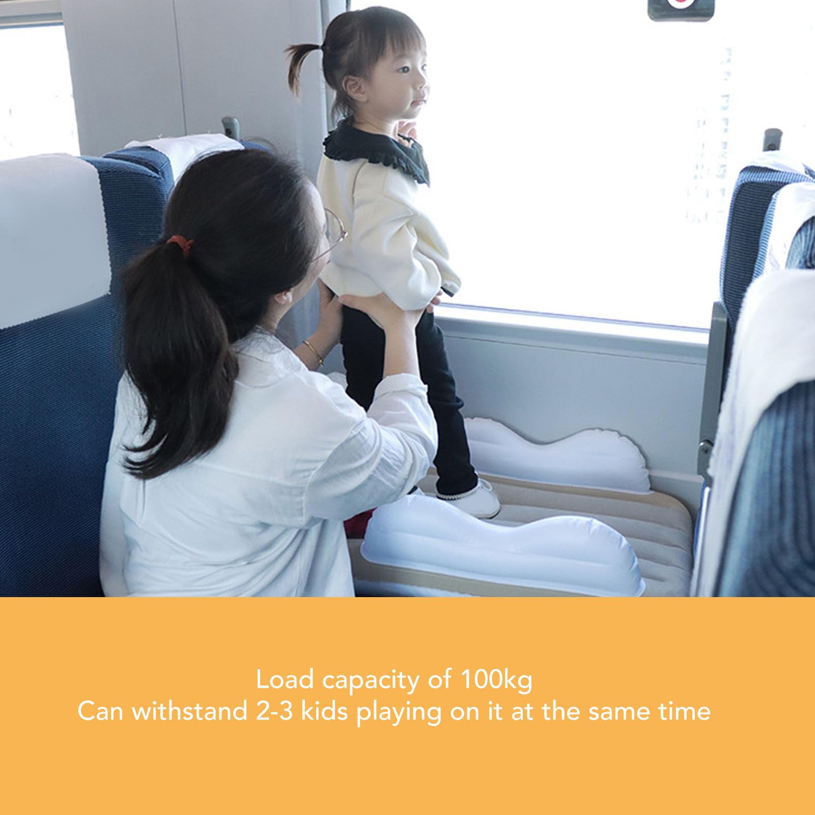 Fockety Aufblasbares Kleinkind-Flugzeugbett, Flugzeugbett für Kinder, Flugzeugsitzverlängerung für Kinder, Tragbares Kleinkind-Reisebett mit Seiten, Pumpe und Gürtel für Züge, Flugzeuge