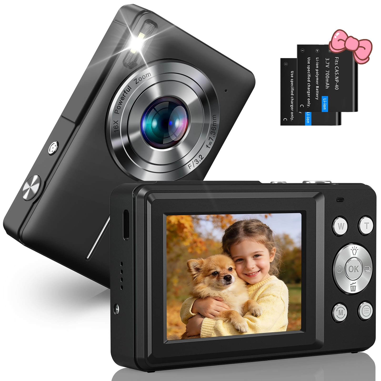 Cámara de Fotos Digital 1080P 44 MP cámara de Fotos con Zoom Digital de 16 x cámara compacta portátil Vlogging cámara Digital para niños Adolescentes Principiantes