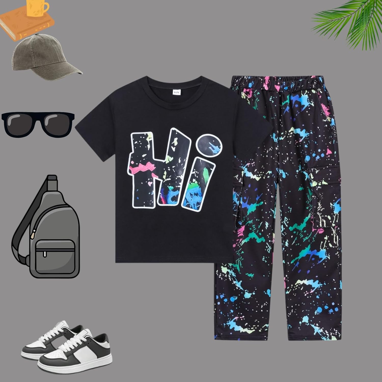 Teen Boys Clothes Camo 2 Piece Outfits Letter Printing Short Sleeve and Color Block Pants Clothing Set Size 6-12 - Image 6