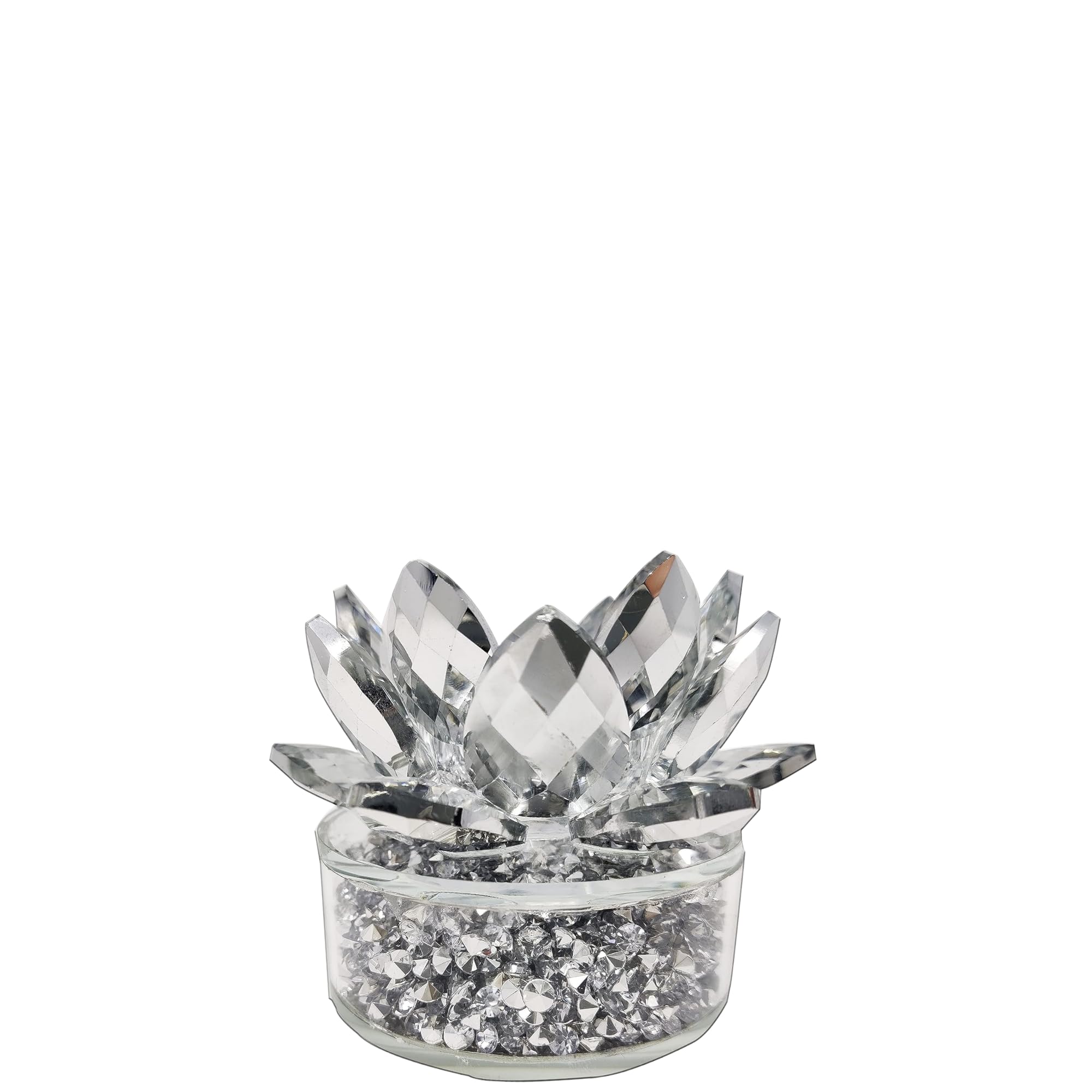 Silver Glass Lotus Flower Tealight Candle Holder, 12cm, Elegant, Decorative Home Decor Ornament