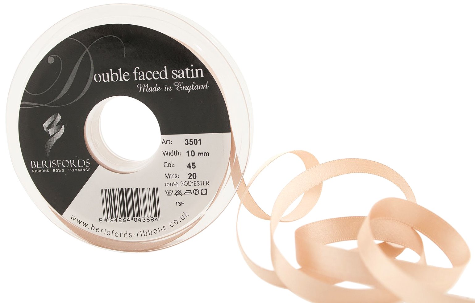Berisfords Double Satin Ribbon, Ecru, 20 m