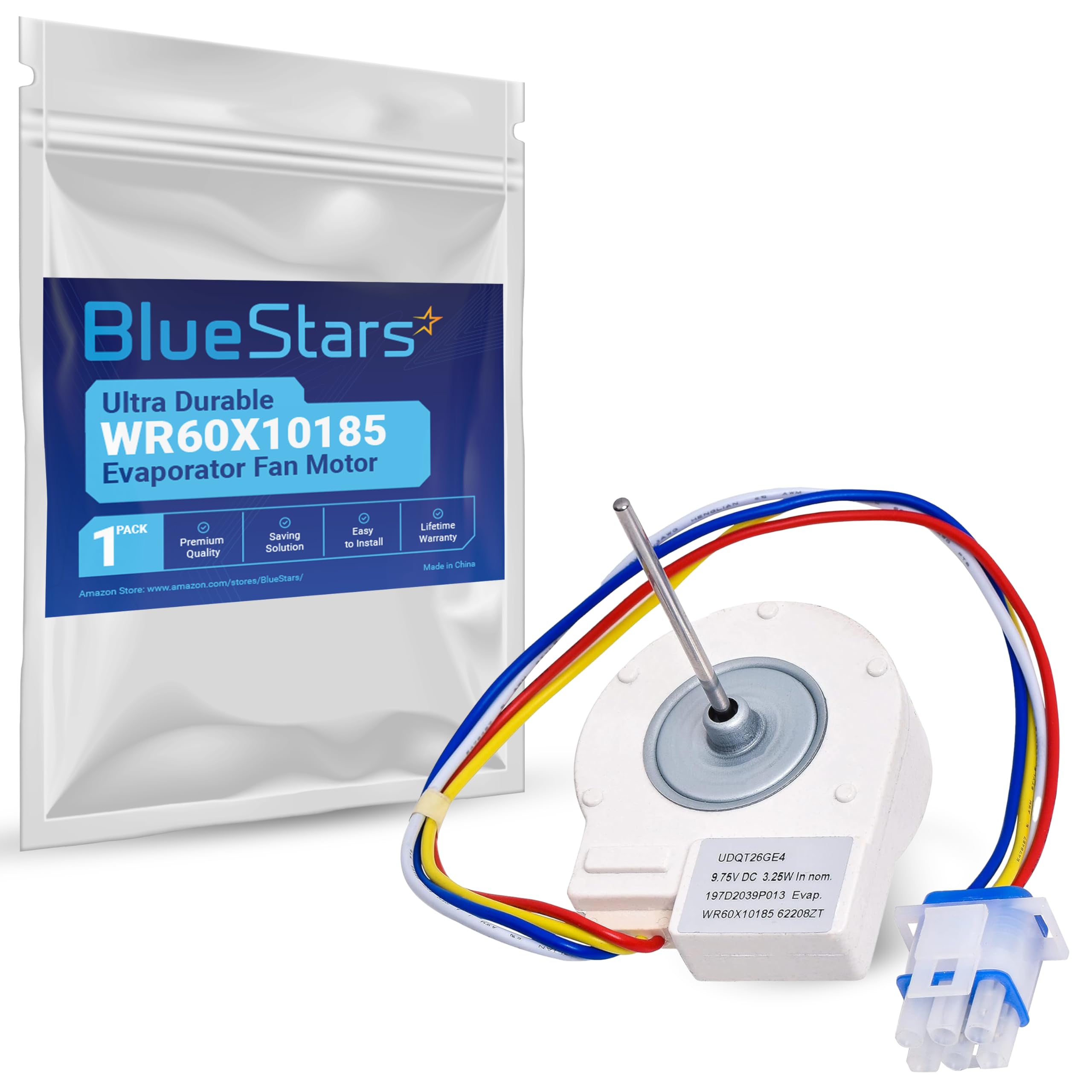 BlueStars Ultra Durable WR60X10185 Evaporator Fan Motor for G.E & Hotpoint Refrigerators - Replaces WR23X10353 WR23X10355 WR23X10364 PS1019114 AP3875639 WR60X10043 WR60X10154