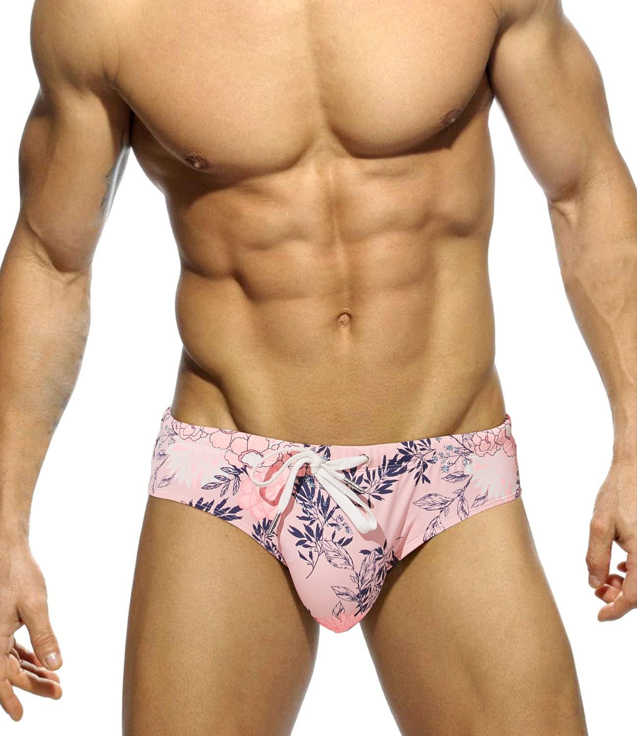 MIZOK Men's Ployester Swimsuit Bikini Briefs with Adjustable Drawstring