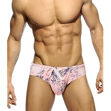 MIZOK Mens Ployester Swimsuit Bikini Briefs with Adjustable Drawstring