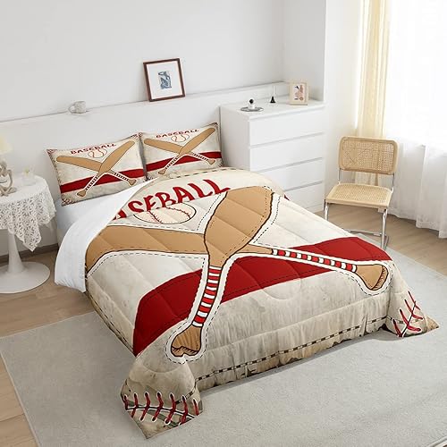 Miniatura 4 de Erosebridal Juego de edredón de béisbol para niños y niñas, juego de ropa de cama vintage de juego de pelota, tamaño individual, relleno de edredón