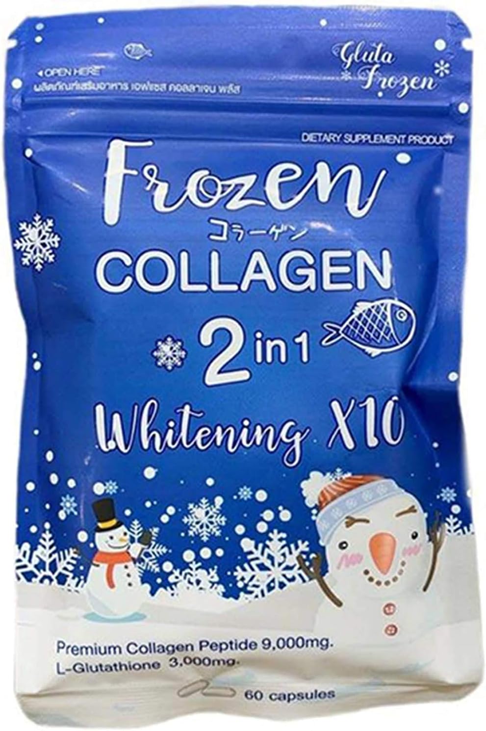 Frozen Collagen gluta 2 in 1 whitening x10 glutathione Snow White Skin Brighten Lighten Flawless Radiant Reduce Acne Scars Dark Spots Freckles Blemishes