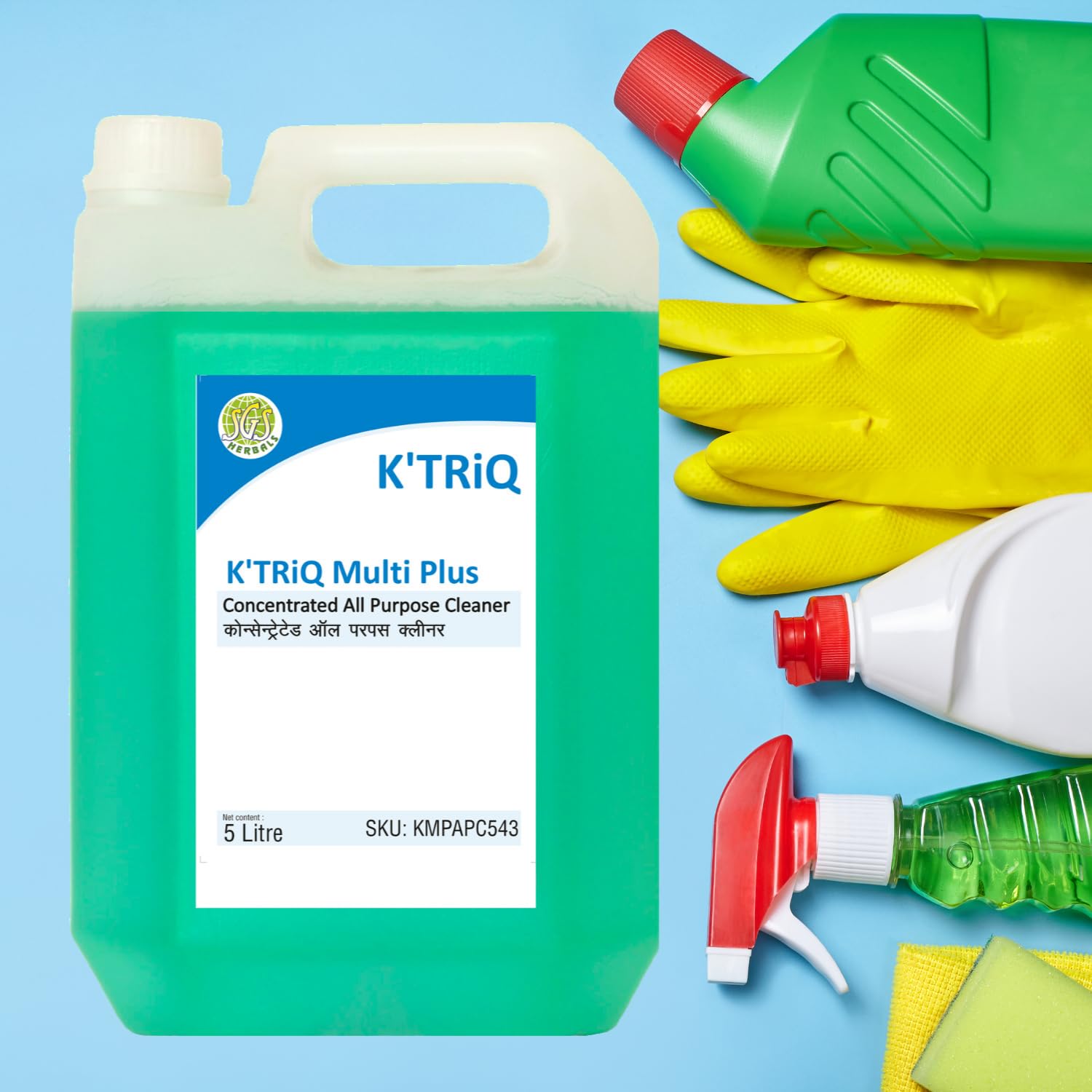 K'TRiQ Multi Plus Multipurpose Cleaner | Non-Alcoholic | Non-Corrosive | Eco-Friendly | Ideal for Cleaning all Surfaces & Glass | Bathroom & Kitchen Cleaner | Household Cleaner | (5 litre Pack of 1) 1