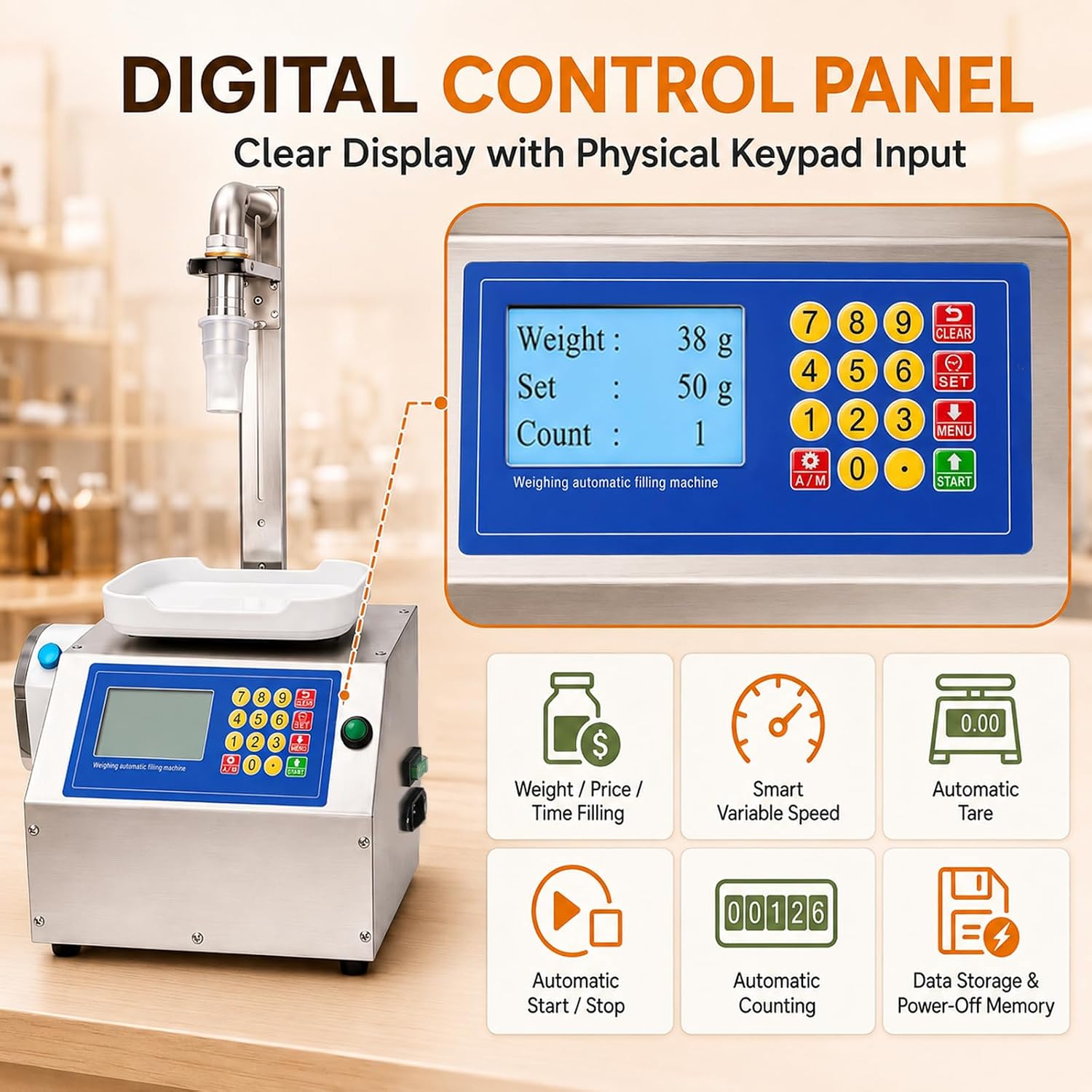 Automatic Liquid Filling Machine, 0.02–6.6 lb Weighing Bottle Filler, 0.8 Gal/min High Flow Gear/Diaphragm Pump, Digital Control Paste Filling Machine for Honey, Oil, Shampoo, Sauce, Detergent
