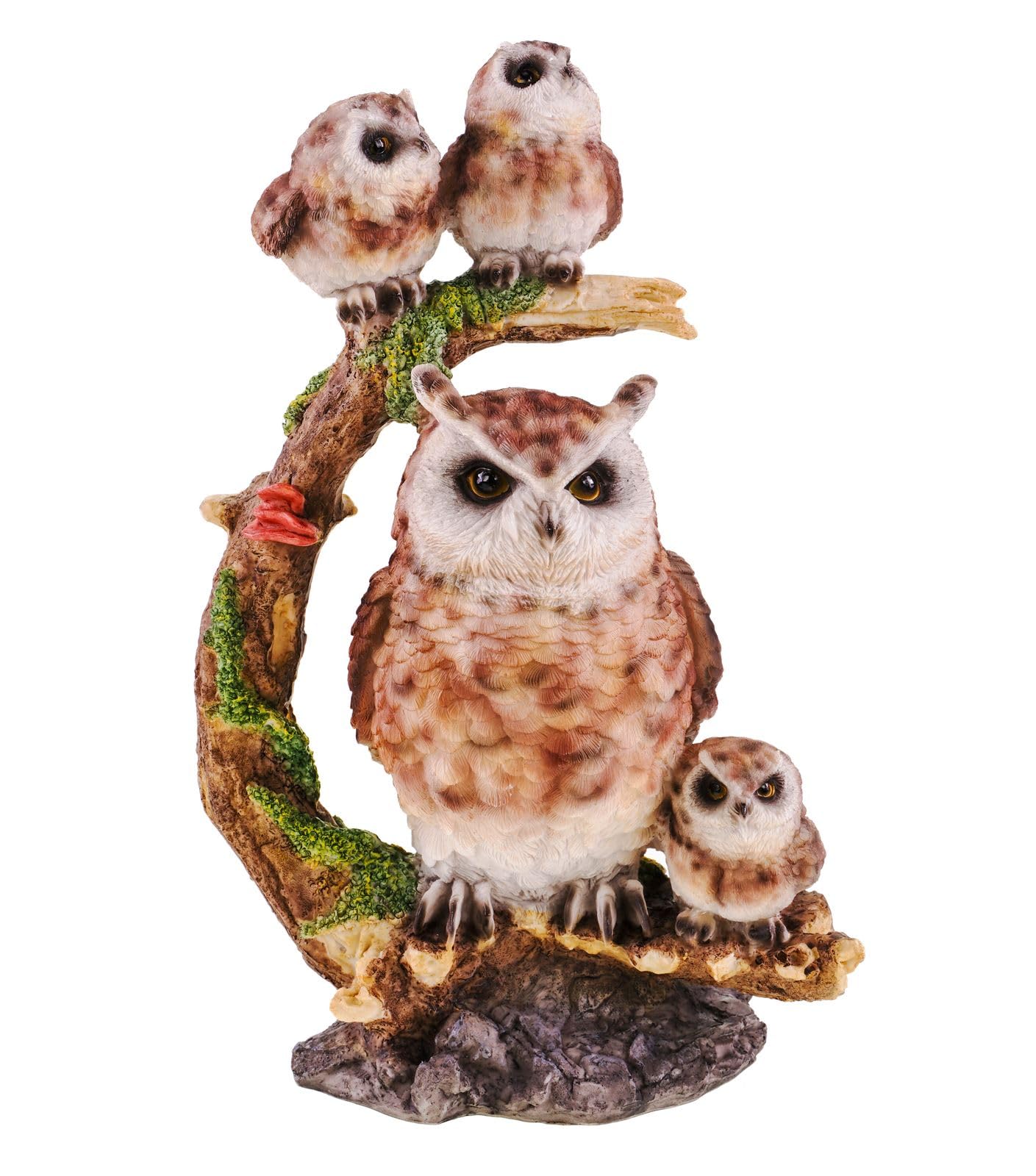 Kremers Schatzkiste Eulen Figur mit Babys Handbemalte Polyresin Deko 32x22x17cm Eulenfamilie auf AST - liebevolle Gartendeko & Wohnzimmerfigur - Bunte Eule Skulptur für Natur- & Tierfreunde