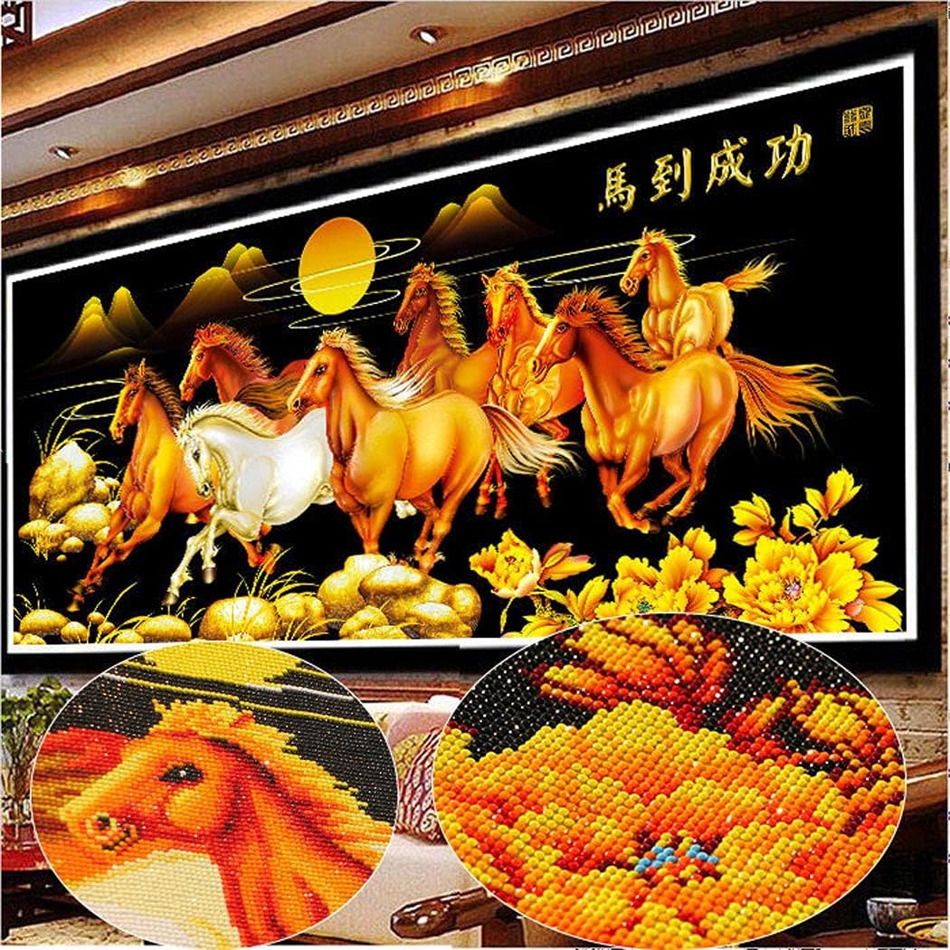 Instarry DIY 5D Diamond Painting Set Large Size Full Drill Eight Horses Cross Stitch Mosaic Wall Picture Art Craft Set 47.2x21.7 inch