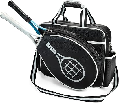 Tennis Bags Leather Tennis Racket Bag Women Tennis Tote Bag PU Sport Handbag Waterproof Lightweight Badminton Racket Shoulder Bag For 2 Rackets With Removable Shoulder Straps Outdoor