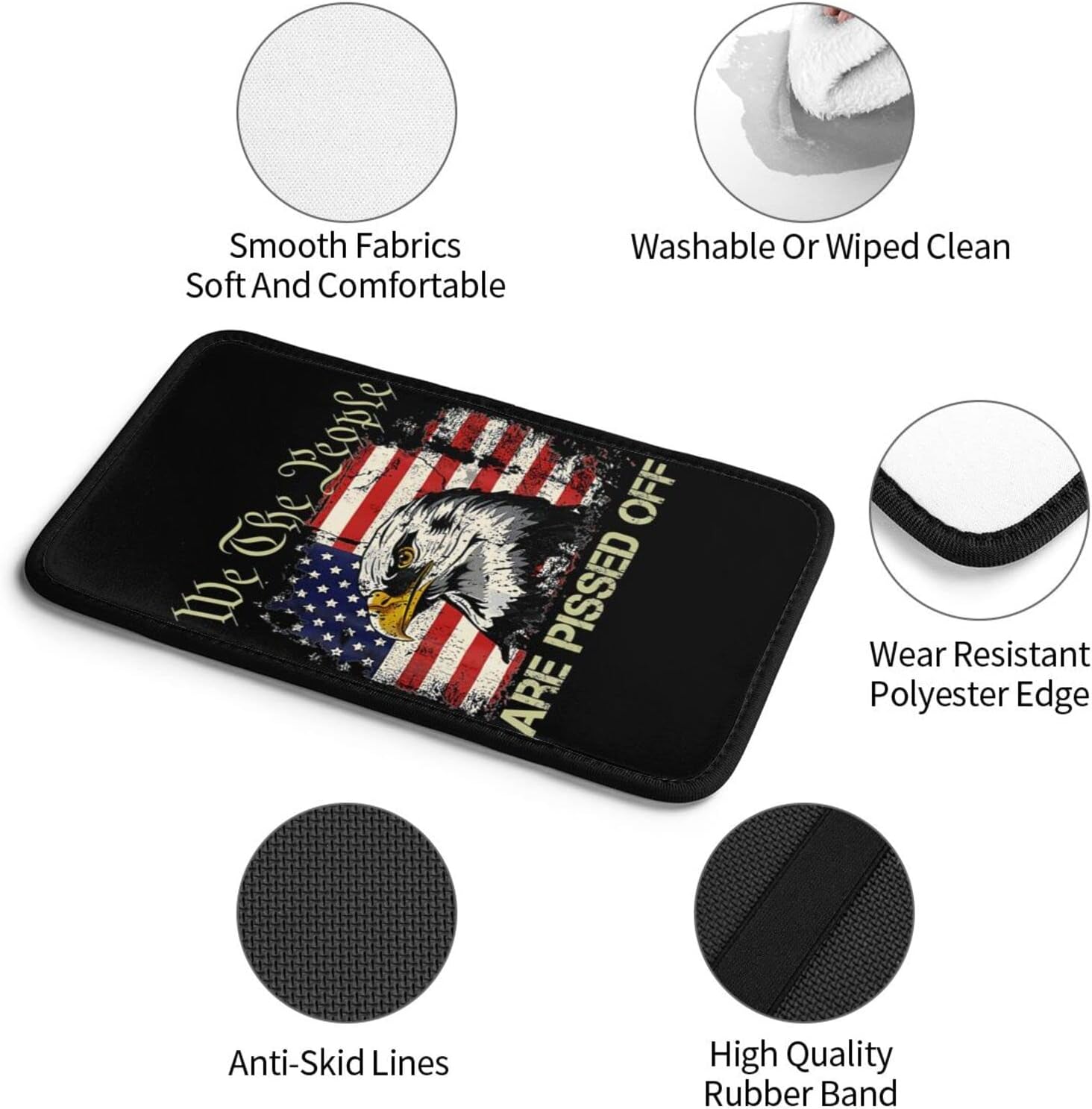 American Flag Bald Eagle We The People are Pissed Off Car Armrest Pad Center Console Cushion Cover Universal Fit Decorative Auto Accessories Handrail Box Lid Protector image 5