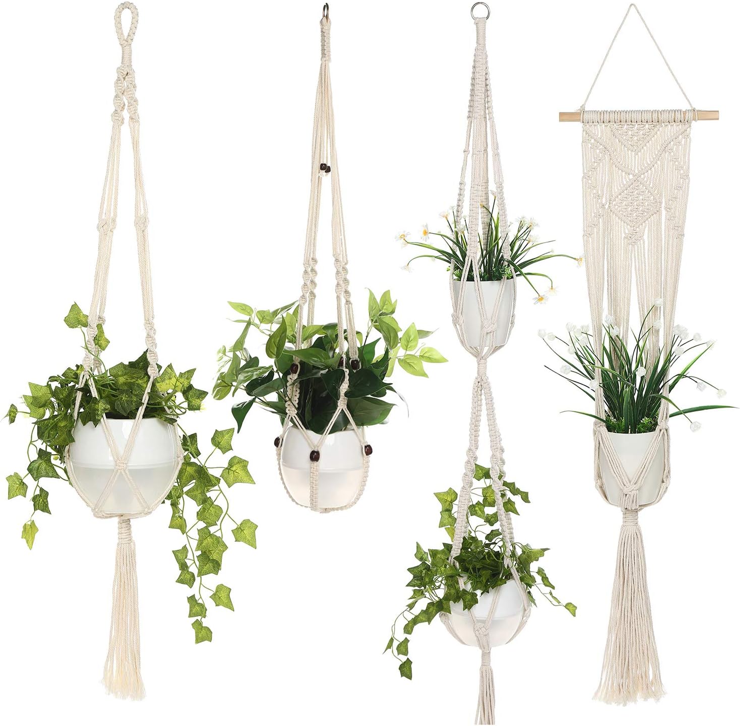 Akarden Macrame Plant Hanger 4 Pack Hanging Planter for Indoor Outdoor Cotton Rope Flower Pots Holder, Modern Boho Decor