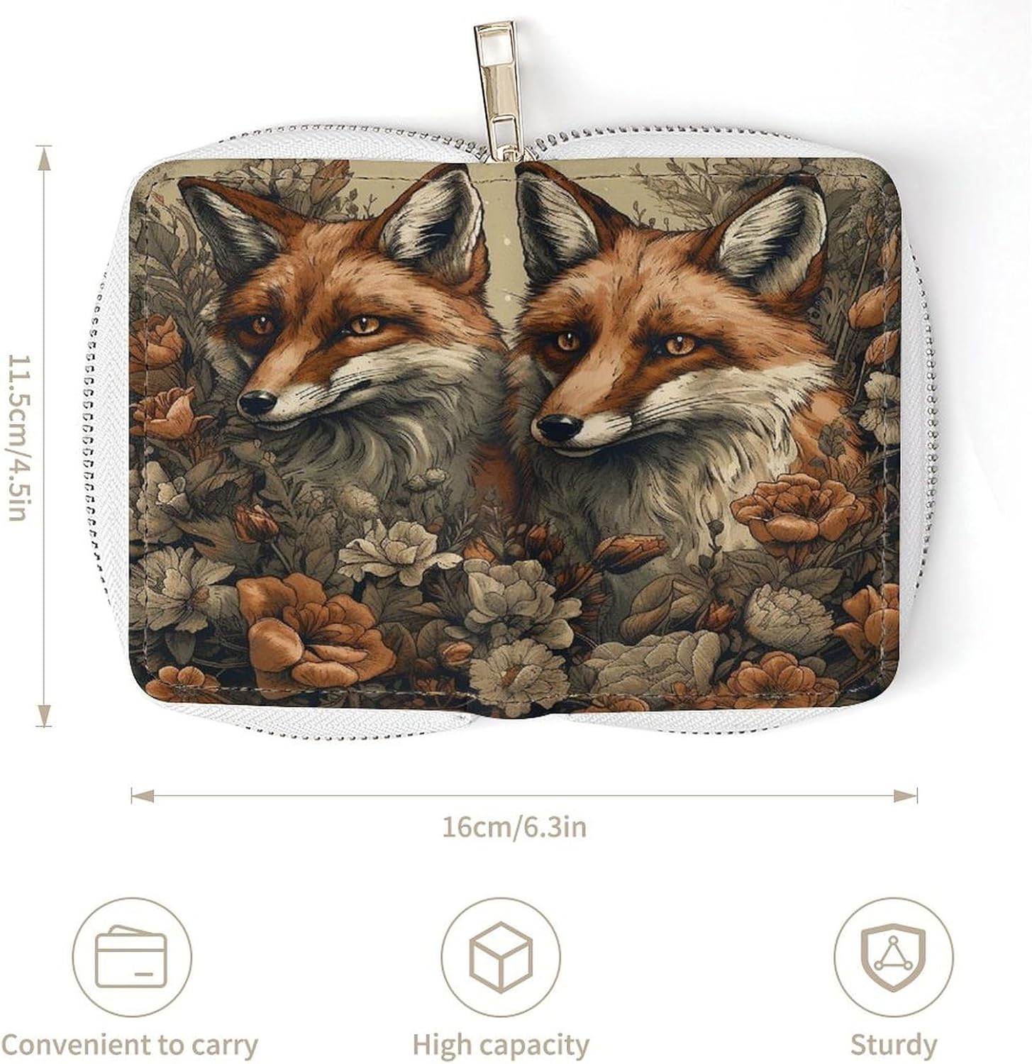 Leather Card Organizer Case Card Wallet Credit Card Holder Animals And Flowers Printed Zipper Card Cases Holder for Women Men