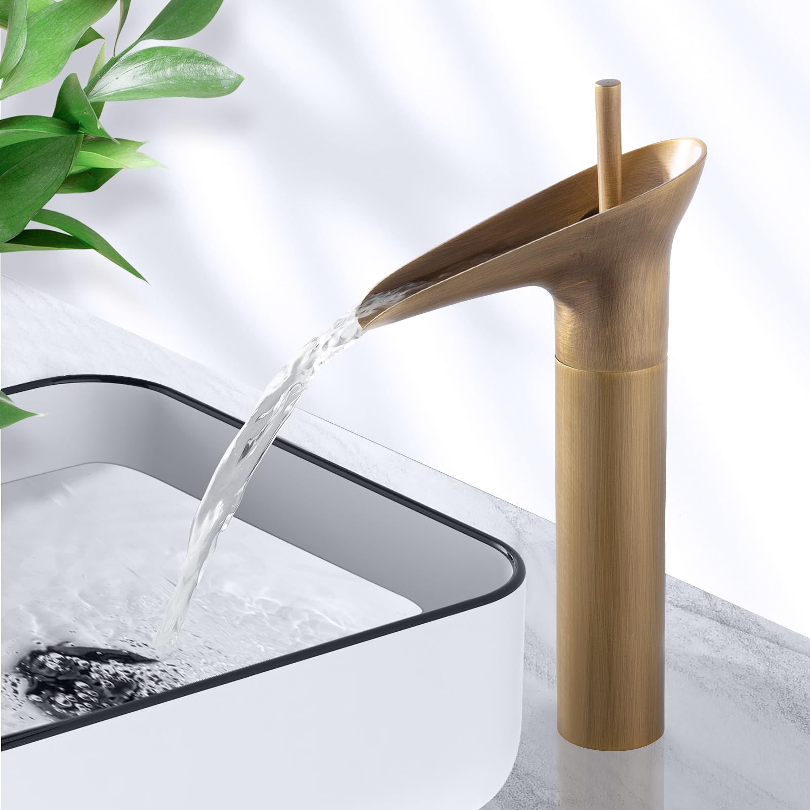 Grifo de Baño Mezclador Monomando de Latón Antiguo, Caño Alto para Lavabo
