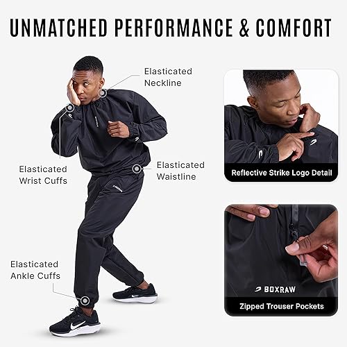 Miniatura 7 de BOXRAW Lineal - Traje de sauna profesional para hombre, parte superior e inferior, sin rasgaduras, pérdida de peso, traje de sudor para boxeo, artes