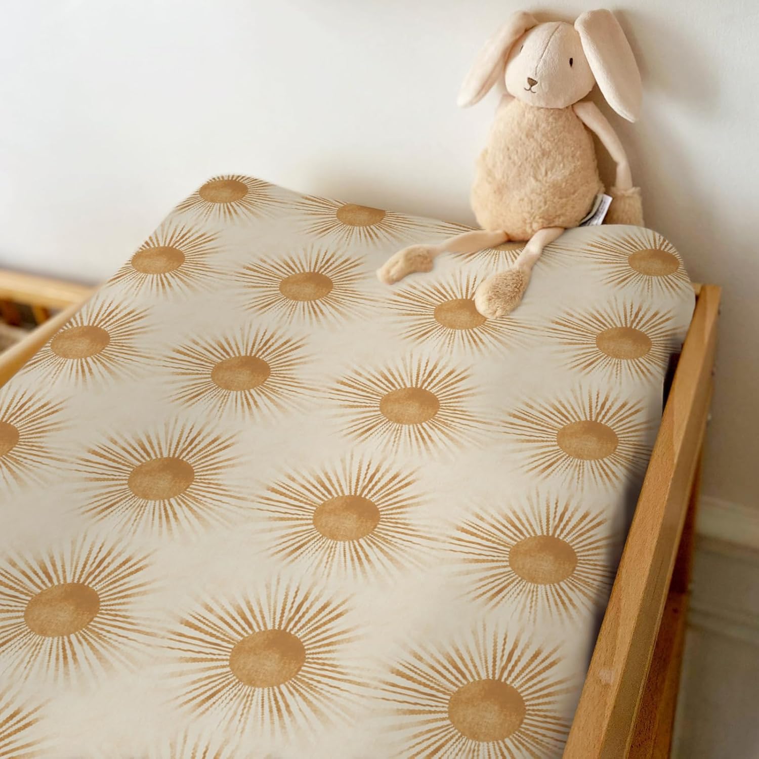 Vintage Golden Sun Changing Pad Covers for Baby Girls Boys Tribal Sun Totem Fitted Changing Table Covers Mats Boho Sunshine Soft Diaper Changing Pad Sheets for 32''×16'' Contoured Pad