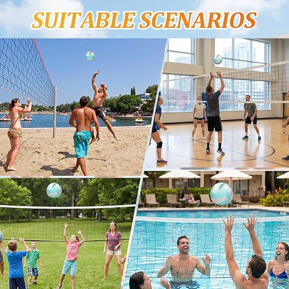 Volleyball Official Size 5 ,Beach Volleyball , Soft Waterproof Volleyball with Pump, Sand Sports PU Ball for Indoor, Outdoor, Pool, Gym, Training, Synthetic Leather with Needle Adapter and Mesh Bag