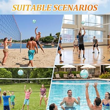 Volleyball Official Size 5 ,Beach Volleyball , Soft Waterproof Volleyball with Pump, Sand Sports PU Ball for Indoor, Outdoor, Pool, Gym, Training, Synthetic Leather with Needle Adapter and Mesh Bag
