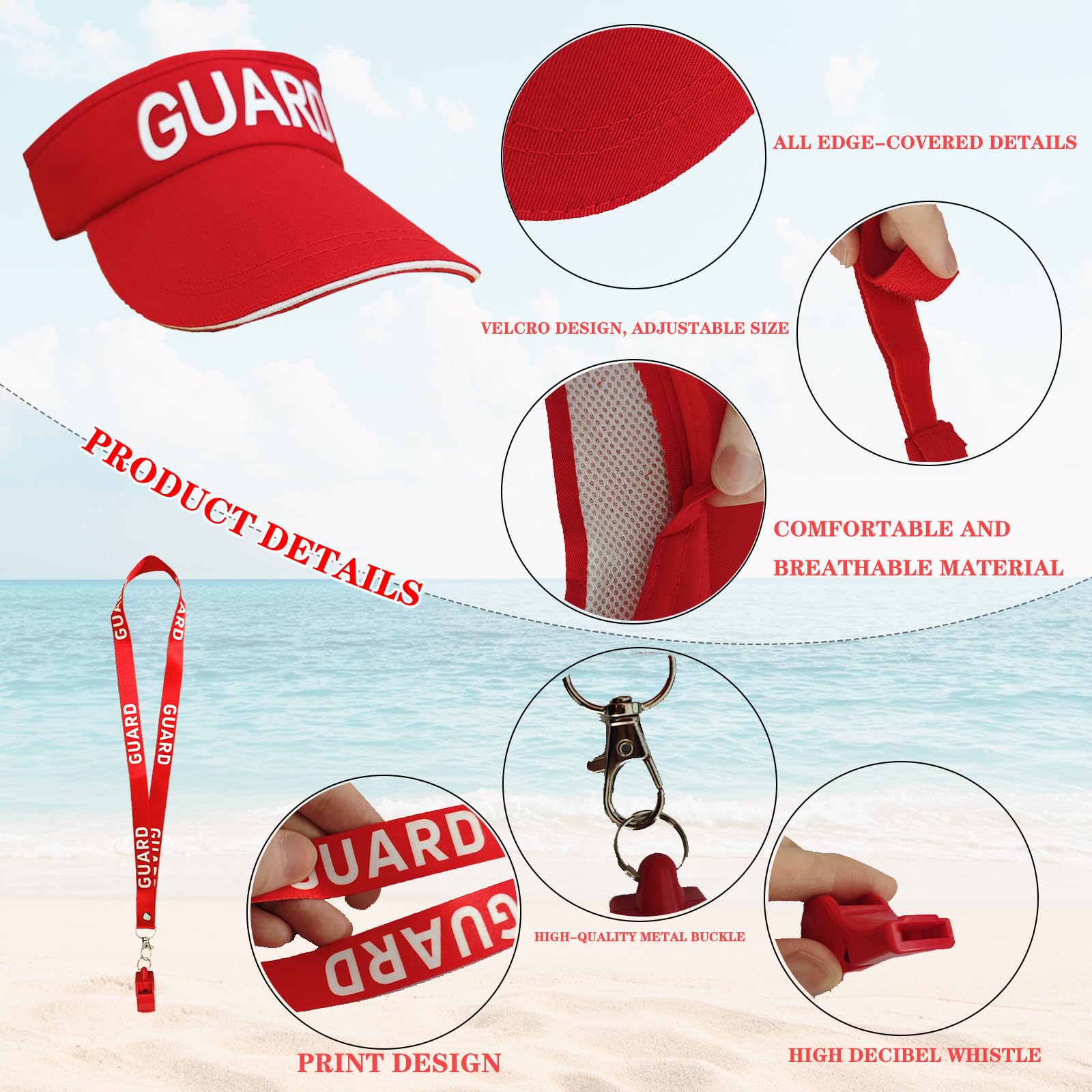 Traje de guardia de vida para mujer y hombre, disfraz de salvavidas, 5 piezas, rojo, gorro ajustable