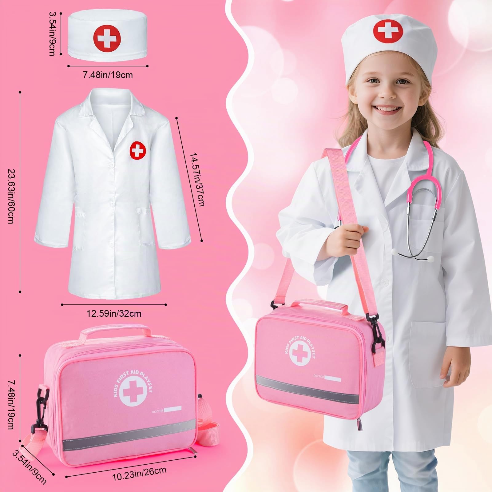 Sundaymot Kit Médical Enfant avec Stéthoscope, Thermomètre, Seringue, Accessoires Réalistes & Sac de Médecin, Jouet d'Imitation pour Enfants 3 Ans